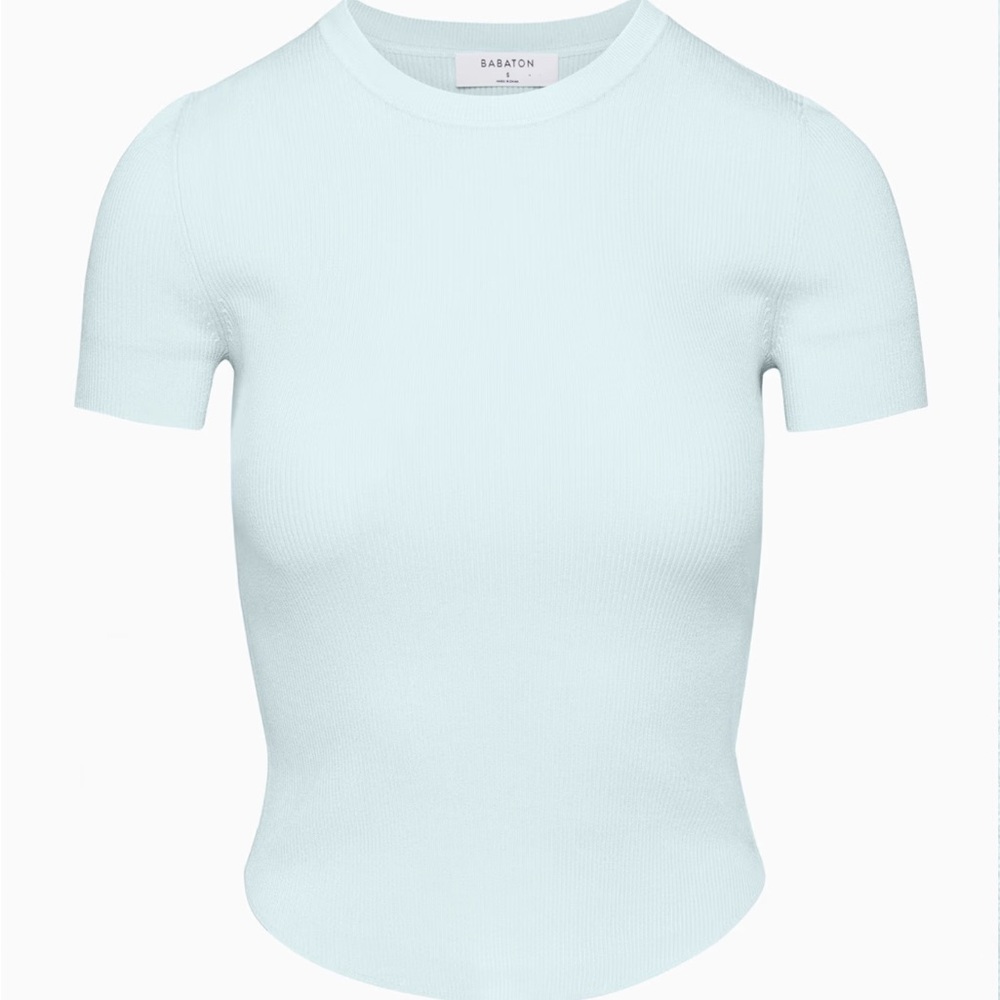 Aritzia Babaton, Tisch Knit Light Blue Short Sleeve Tee - Size XS